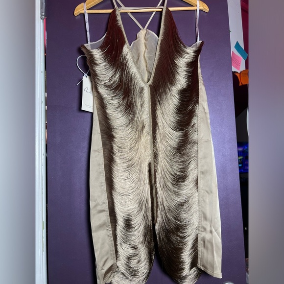 Halterneck Fringe Mini Dress In Olive — XL - Picture 3 of 11